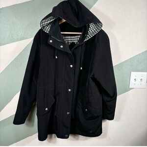 Regent Park Women's Small Black Raincoat Jacket Lined Detach Hoodie -tiny flaw